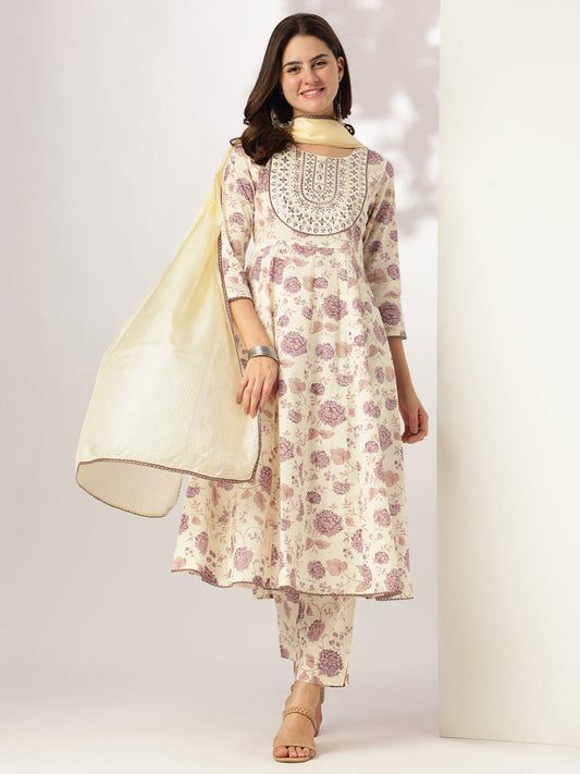 Janasya Light Cotton Floral Anarkali Kurta Set | Swadesiicart