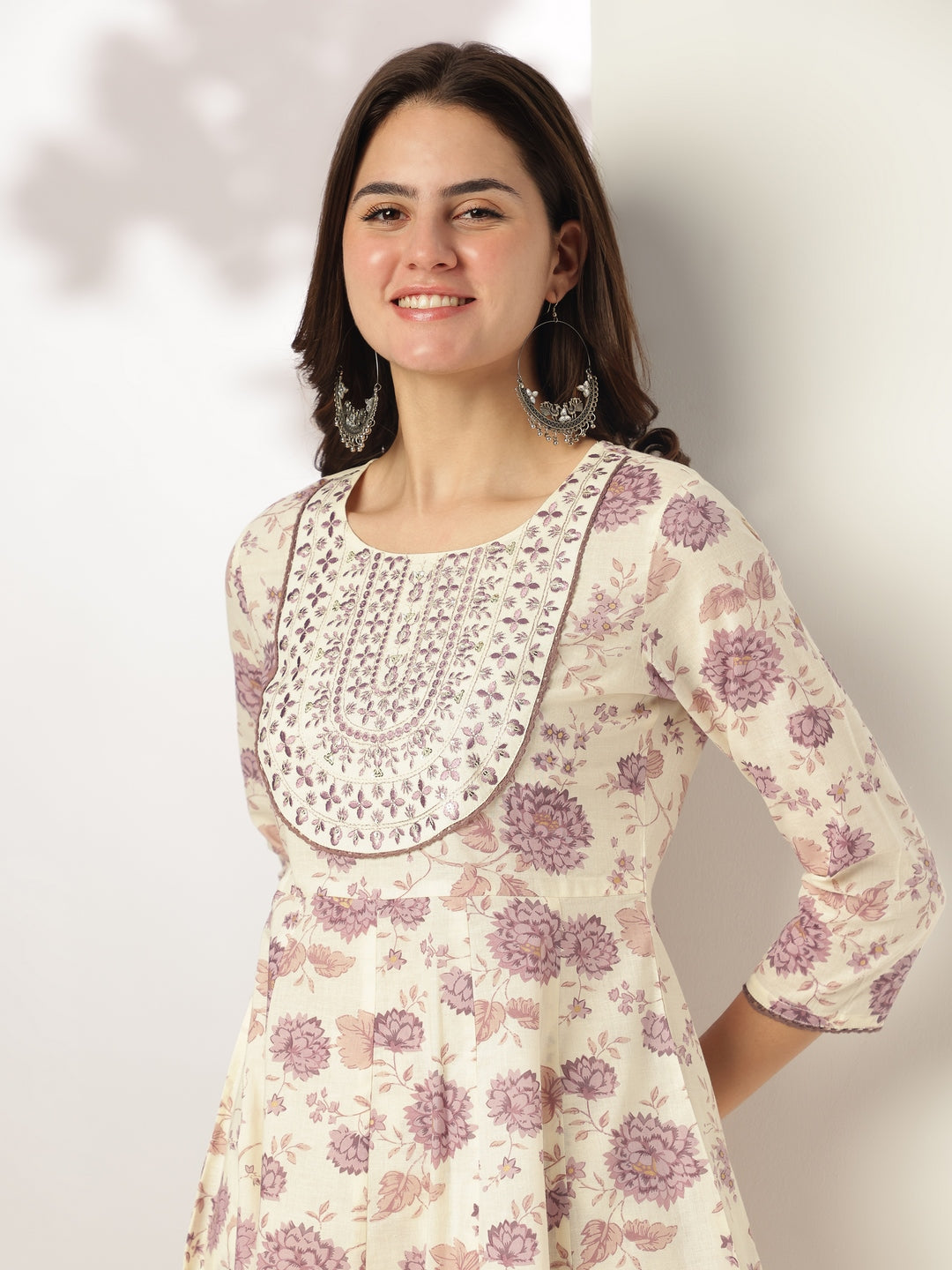 Janasya Light Cotton Floral Anarkali Kurta Set | Swadesiicart