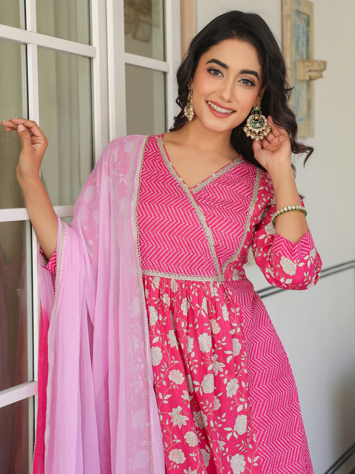 Janasya Bright Cotton Floral A-Line Kurta Set | Swadesiicart