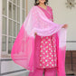 Janasya Bright Cotton Floral A-Line Kurta Set | Swadesiicart