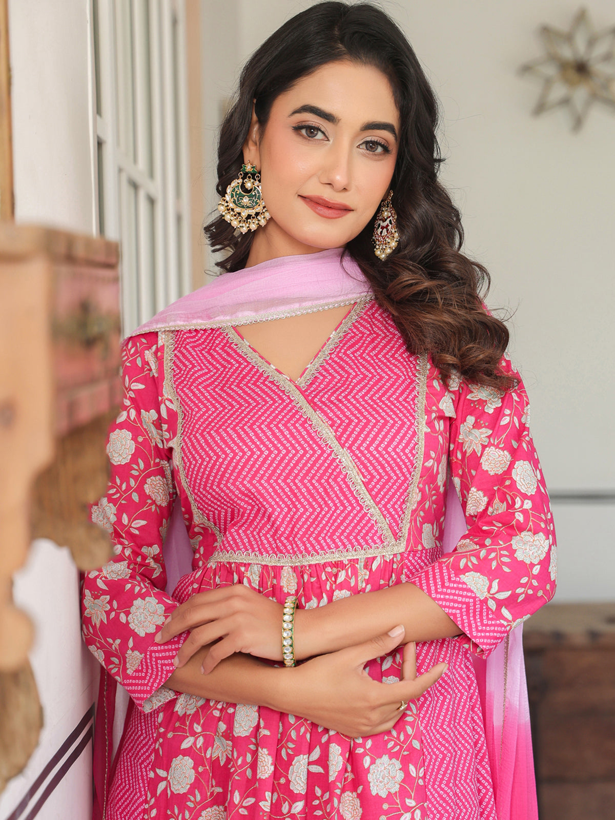 Janasya Bright Cotton Floral A-Line Kurta Set | Swadesiicart