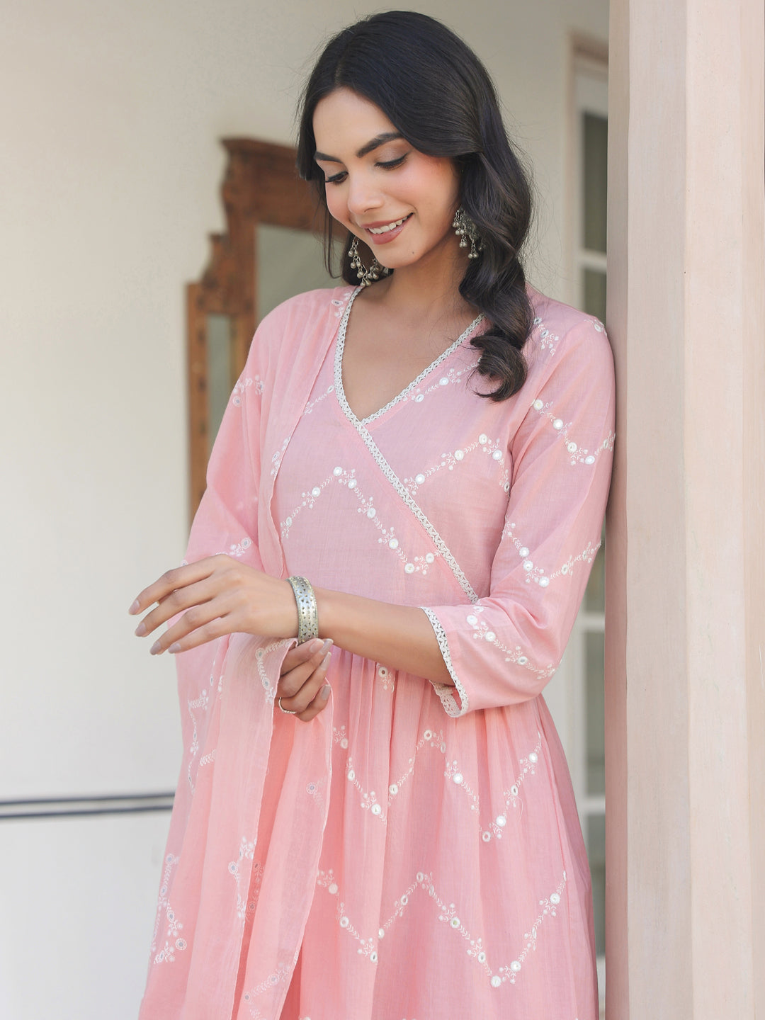 Janasya Light Cotton Embroidered A-Line Kurta Set | Swadesiicart