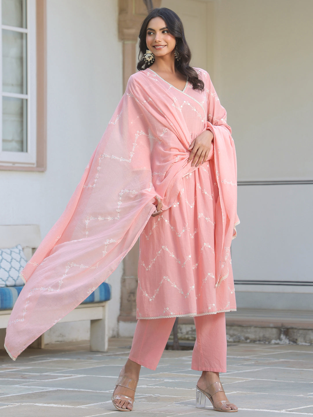 Janasya Light Cotton Embroidered A-Line Kurta Set | Swadesiicart