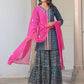 Janasya Dark Cotton Ethnic Motifs A-Line Kurta Set | Swadesiicart