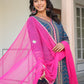 Janasya Dark Cotton Ethnic Motifs A-Line Kurta Set | Swadesiicart