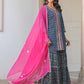 Janasya Dark Cotton Ethnic Motifs A-Line Kurta Set | Swadesiicart