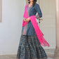 Janasya Dark Cotton Ethnic Motifs A-Line Kurta Set | Swadesiicart