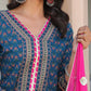 Janasya Dark Cotton Ethnic Motifs A-Line Kurta Set | Swadesiicart