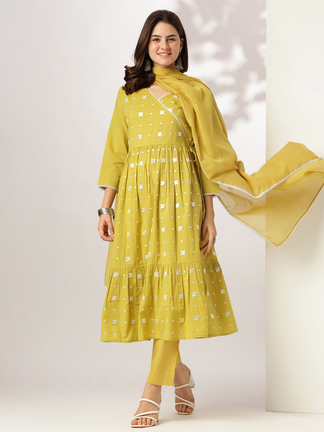 Janasya Bright Cotton Embroidered Angrakha Kurta Set | Swadesiicart