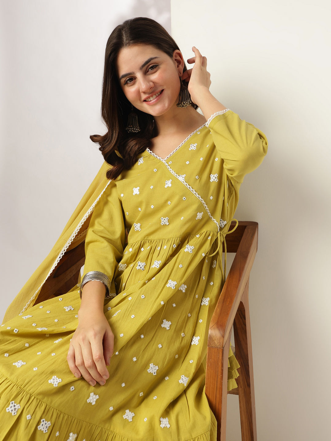 Janasya Bright Cotton Embroidered Angrakha Kurta Set | Swadesiicart