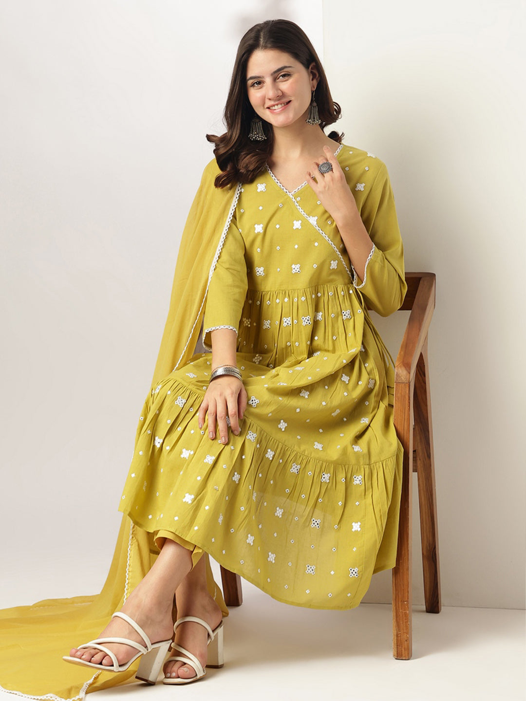 Janasya Bright Cotton Embroidered Angrakha Kurta Set | Swadesiicart