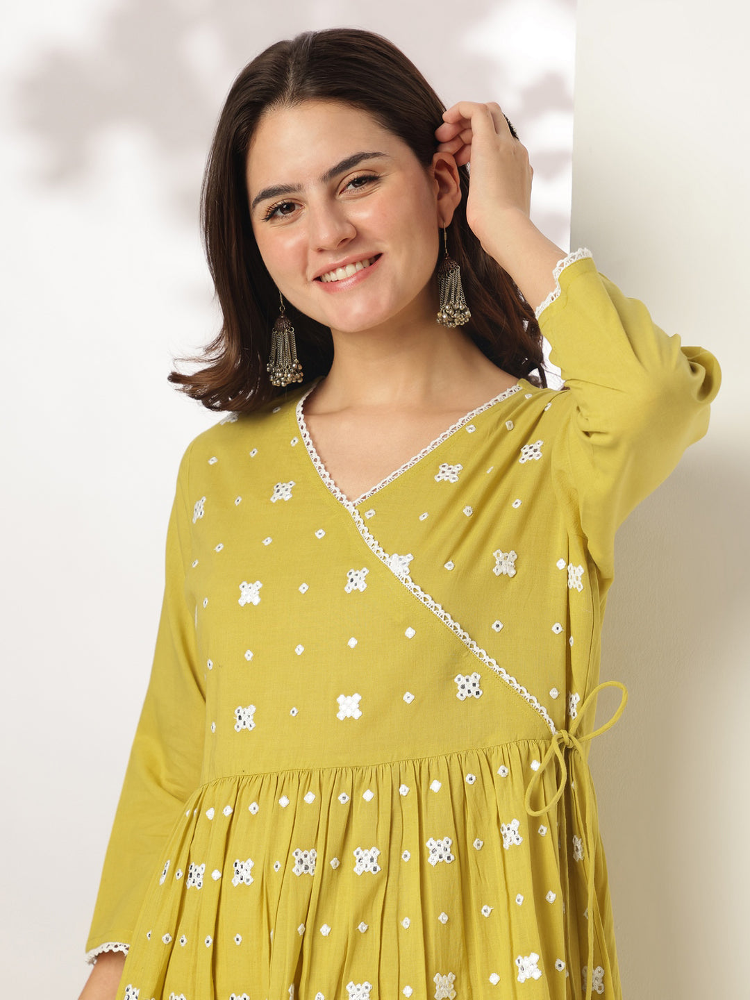 Janasya Bright Cotton Embroidered Angrakha Kurta Set | Swadesiicart