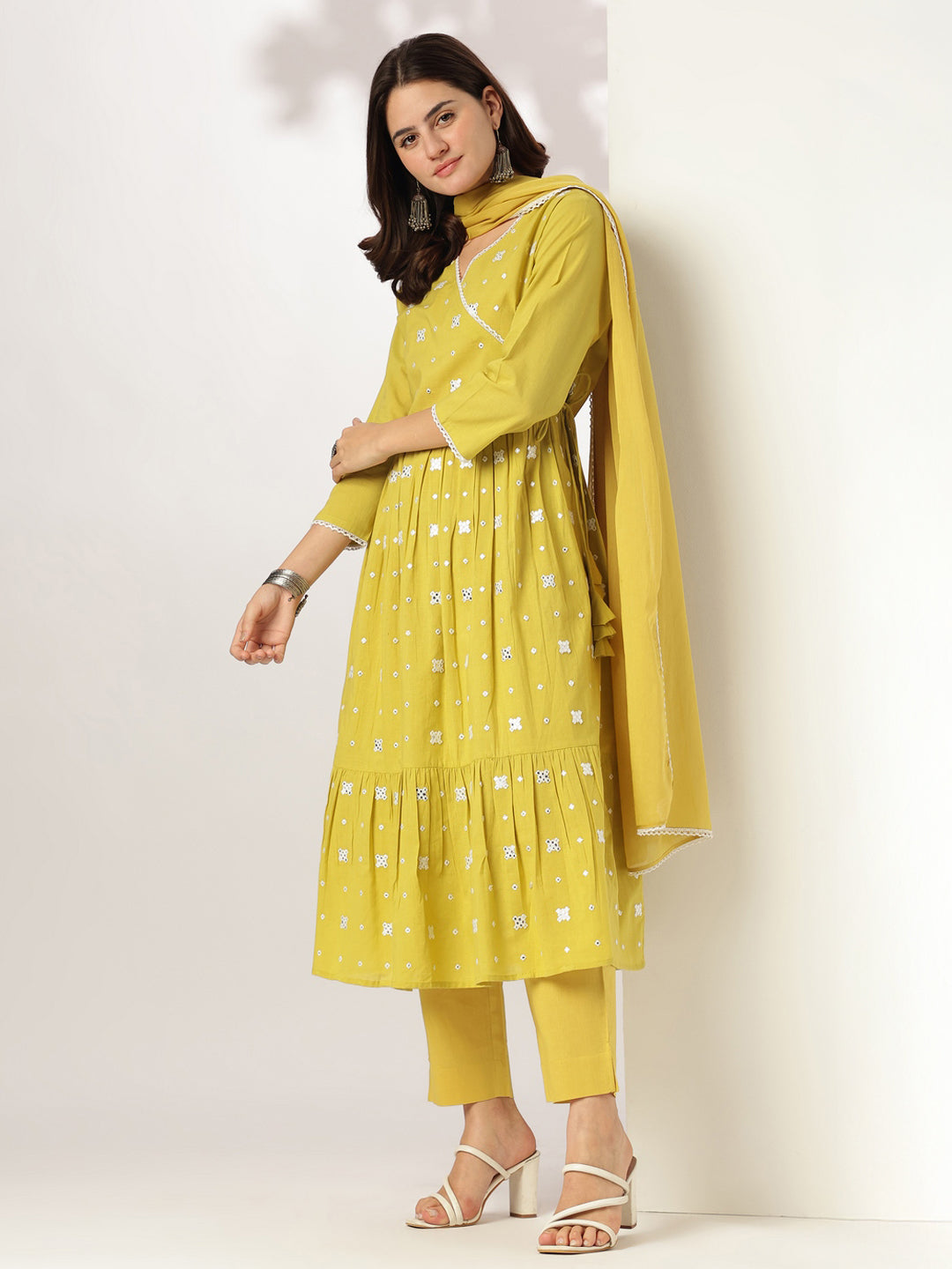 Janasya Bright Cotton Embroidered Angrakha Kurta Set | Swadesiicart
