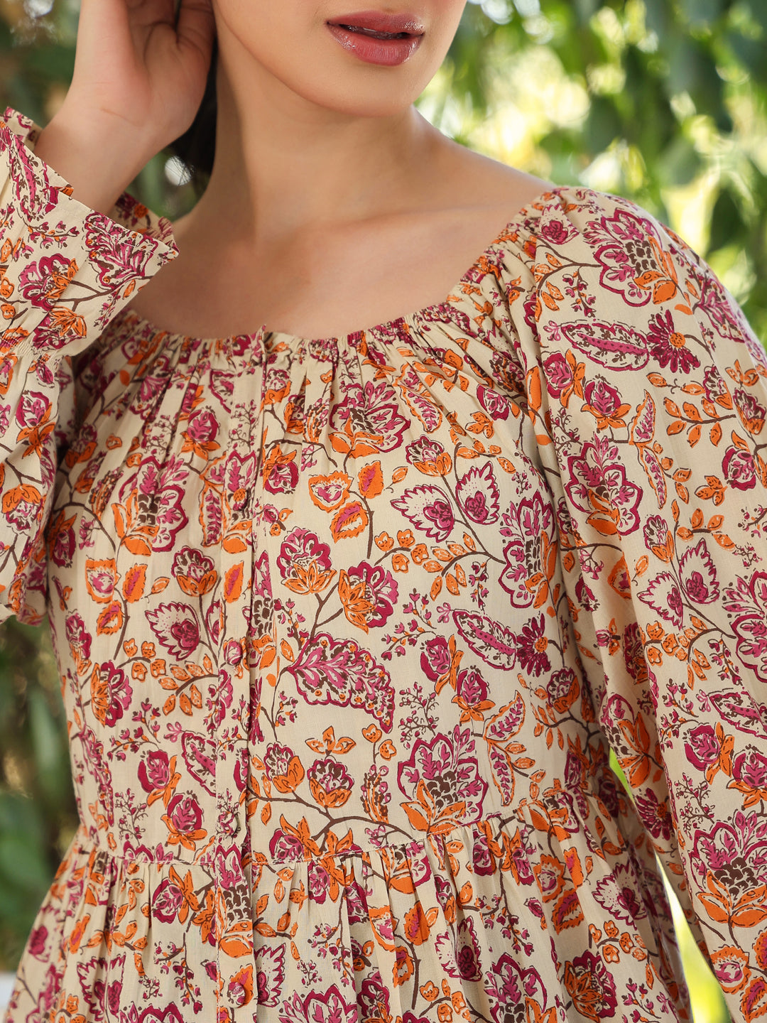 Janasya Light Cotton Floral Peplum Top | Swadesiicart