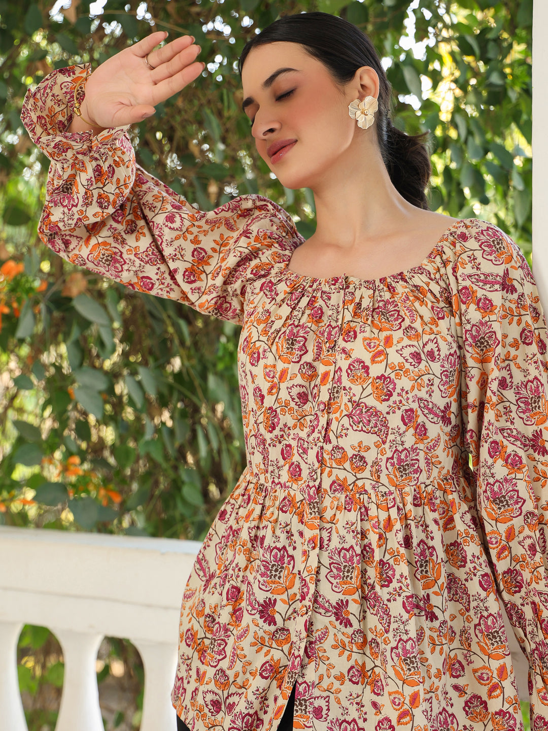 Janasya Light Cotton Floral Peplum Top | Swadesiicart