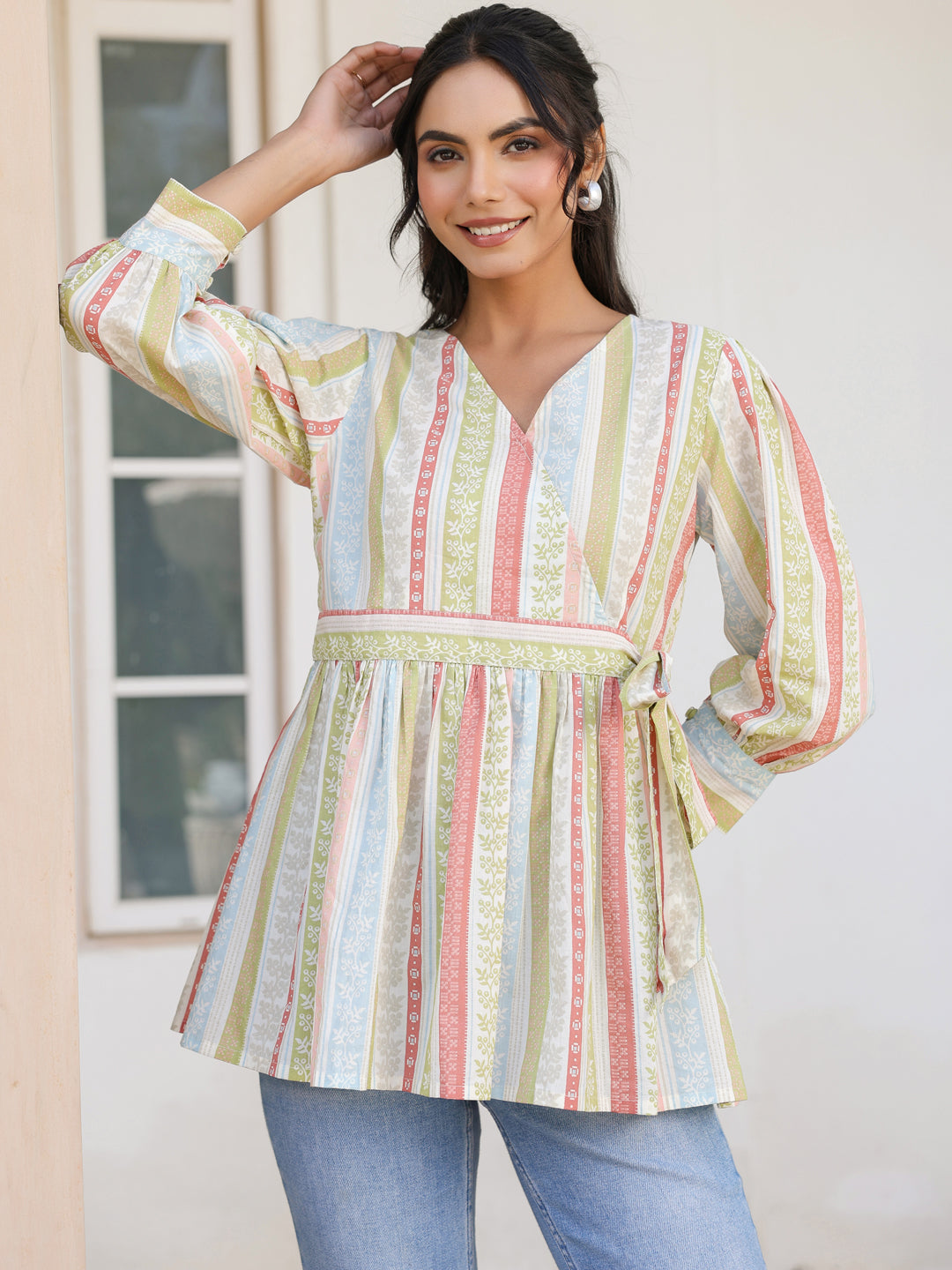 Janasya Light Cotton Floral Peplum Top | Swadesiicart