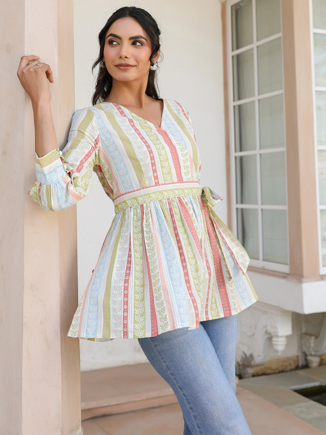 Janasya Light Cotton Floral Peplum Top | Swadesiicart