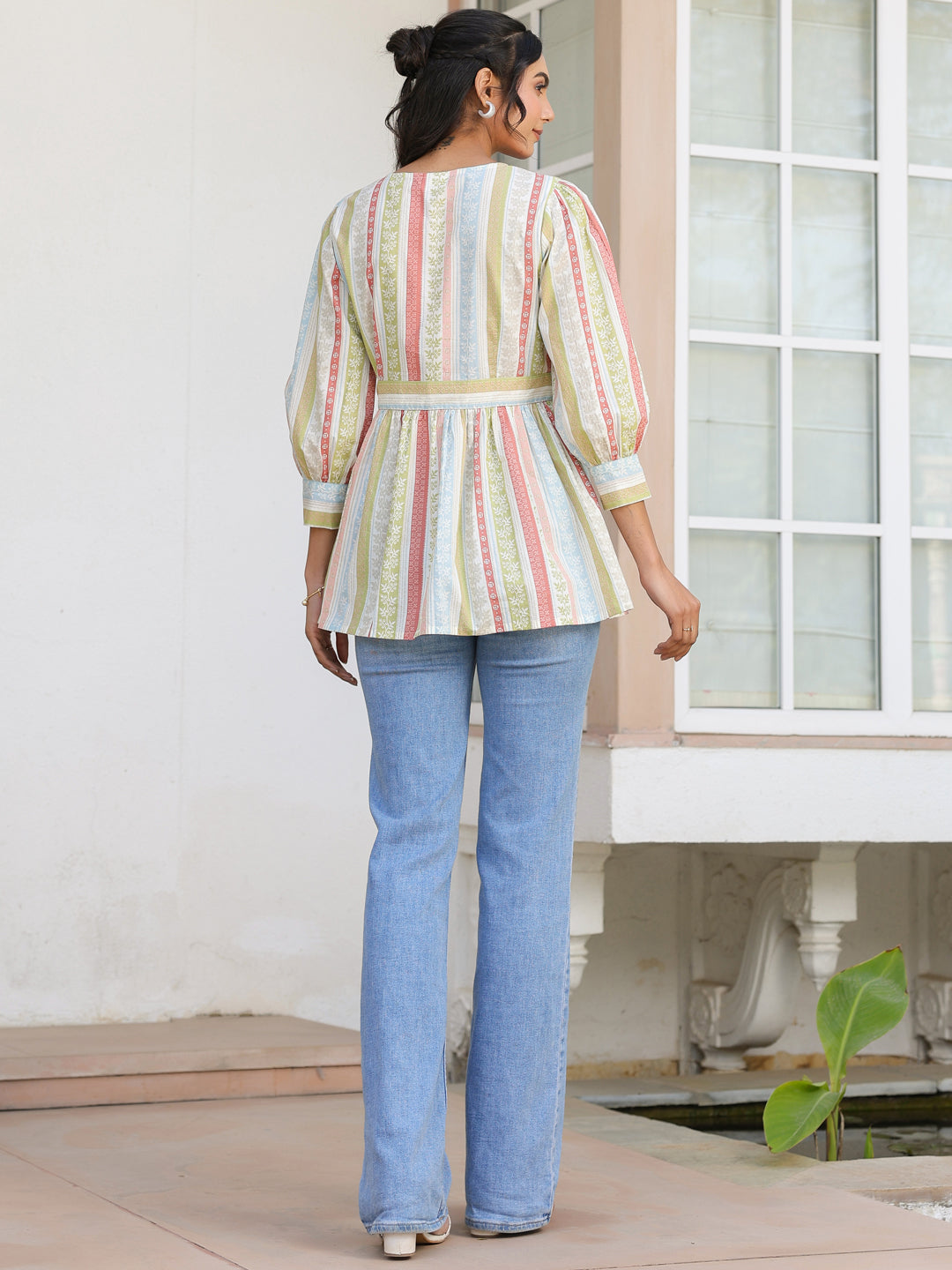 Janasya Light Cotton Floral Peplum Top | Swadesiicart