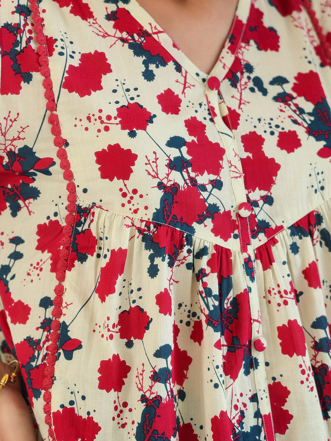 Janasya Light Cotton Floral A-Line Top | Swadesiicart