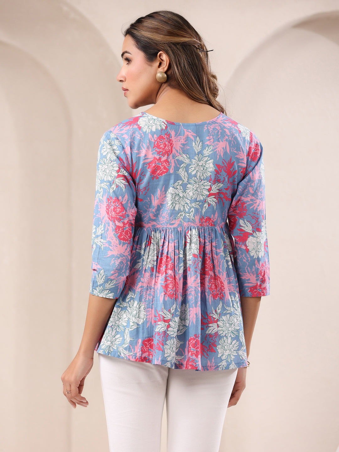 Janasya Light Cotton Floral A-Line Top | Swadesiicart