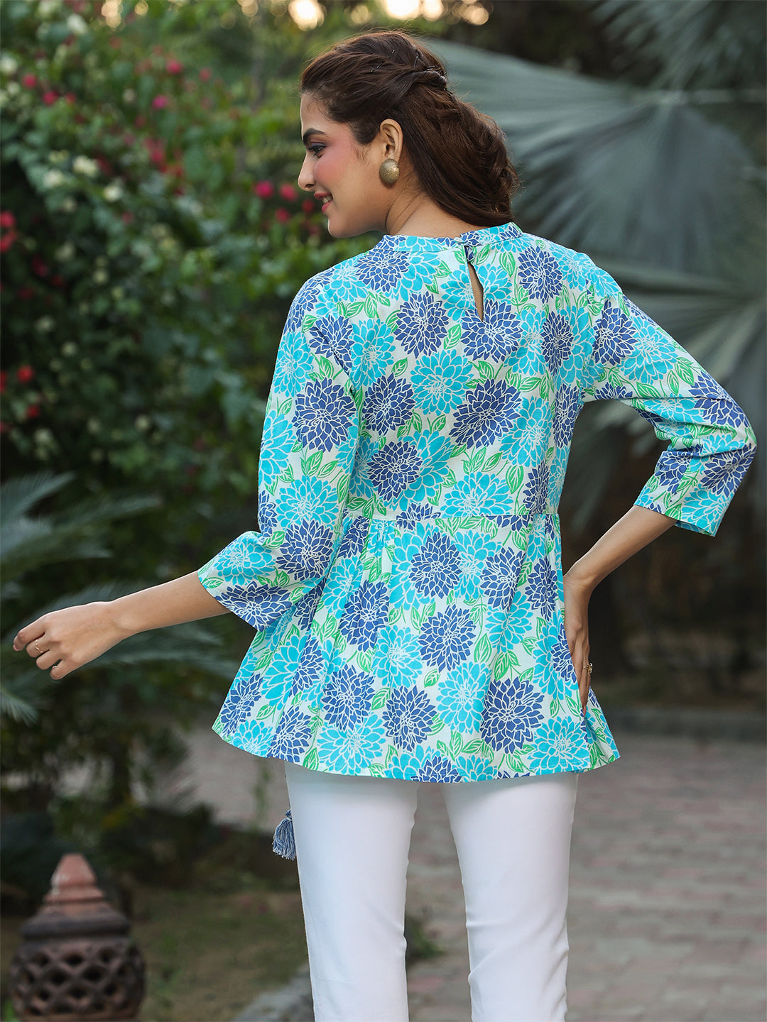 Janasya Light Cotton Floral Fit & Flare Top | Swadesiicart