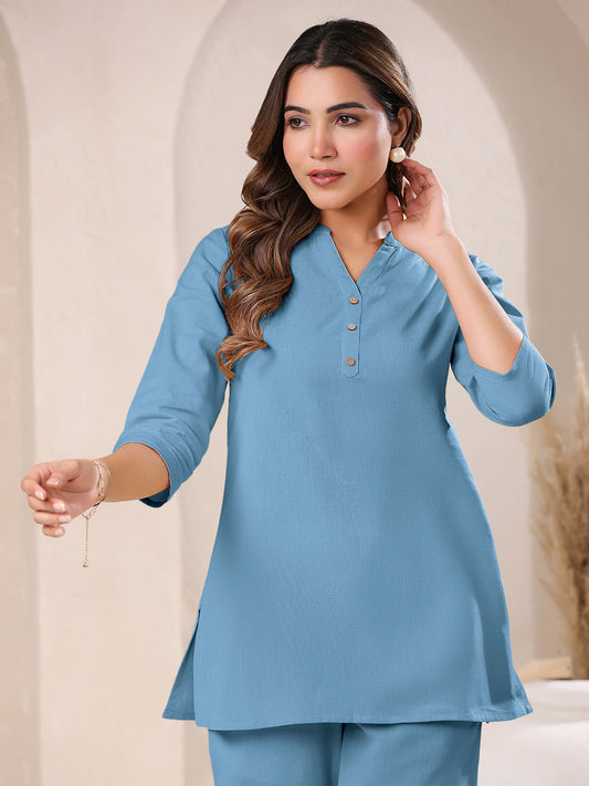 Janasya Light Cotton Solid A-Line Top | Swadesiicart