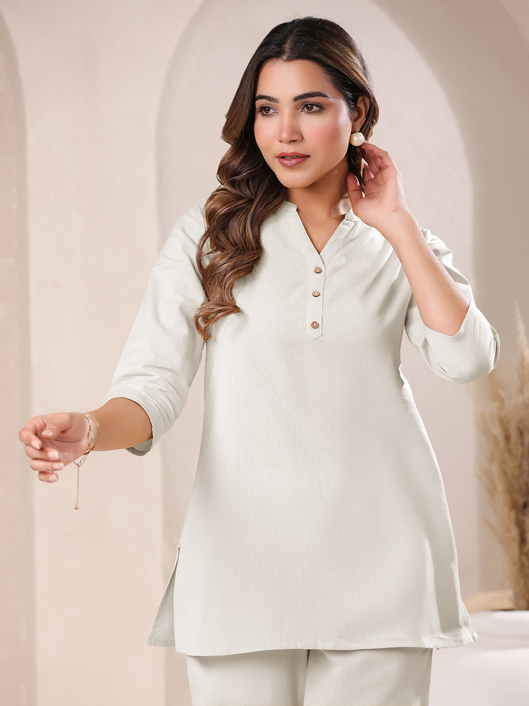 Janasya Light Cotton Solid Straight Top | Swadesiicart