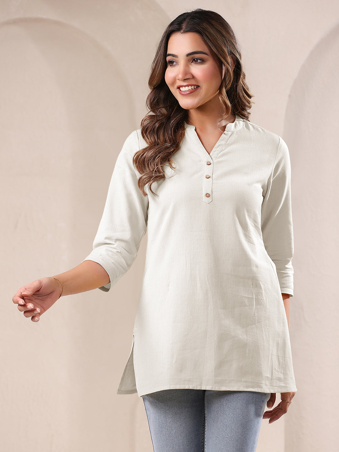 Janasya Light Cotton Solid Straight Top | Swadesiicart