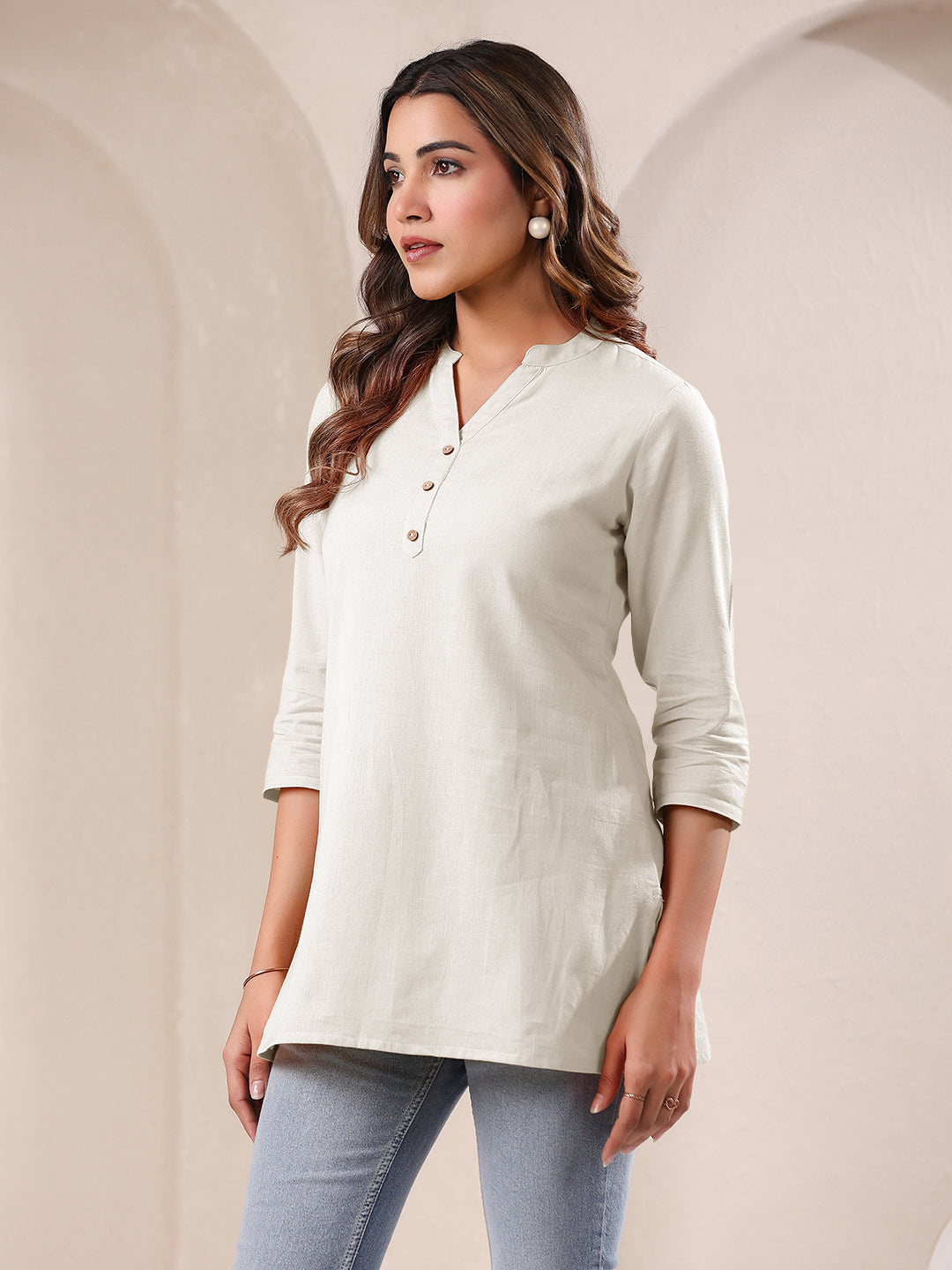 Janasya Light Cotton Solid Straight Top | Swadesiicart