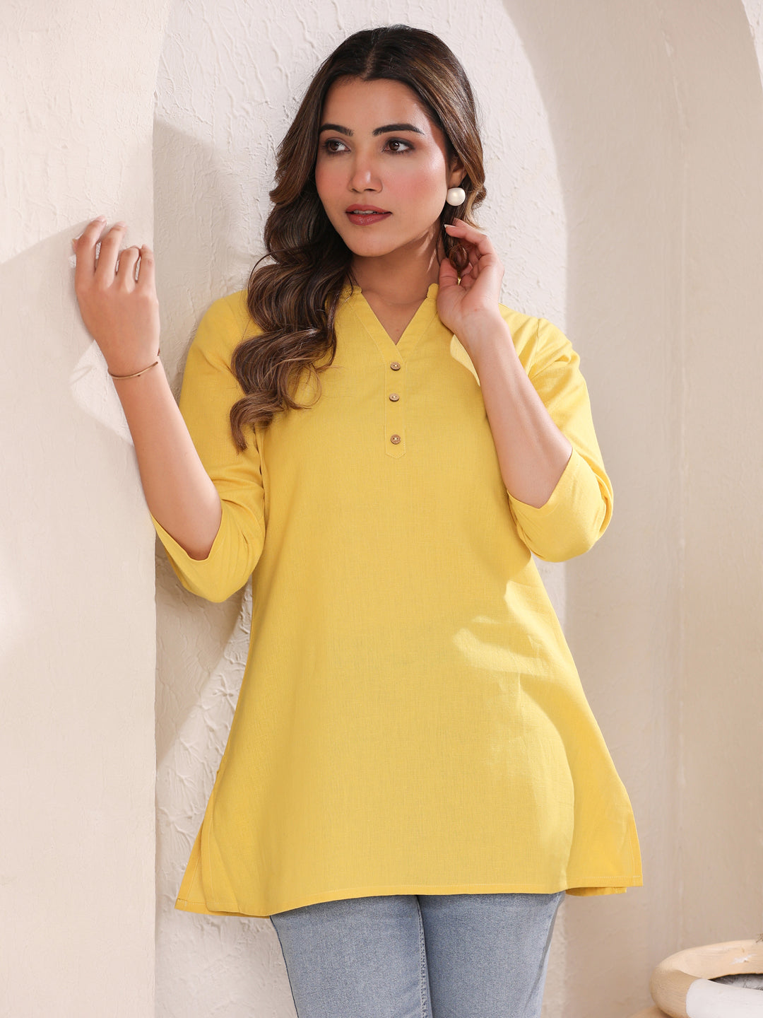 Janasya Light Cotton Solid A-Line Top | Swadesiicart