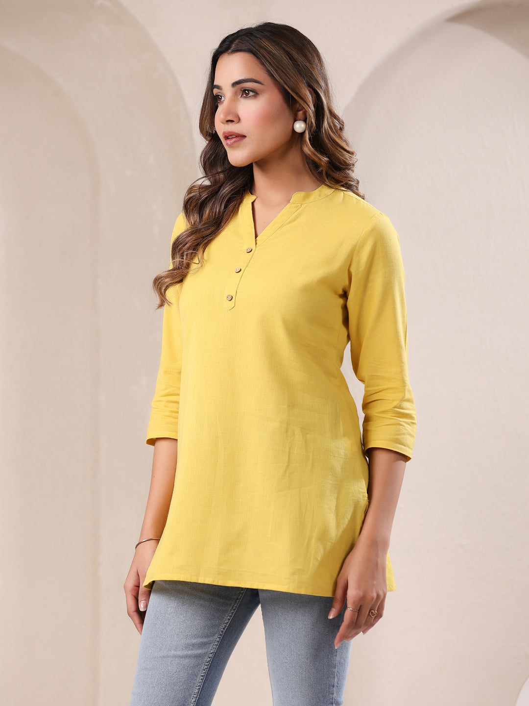Janasya Light Cotton Solid A-Line Top | Swadesiicart