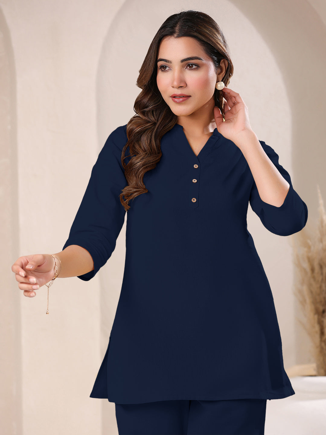 Janasya Dark Cotton Solid A-Line Top | Swadesiicart