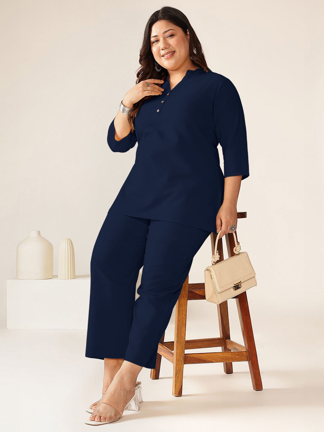 Janasya Dark Cotton Solid A-Line Top | Swadesiicart