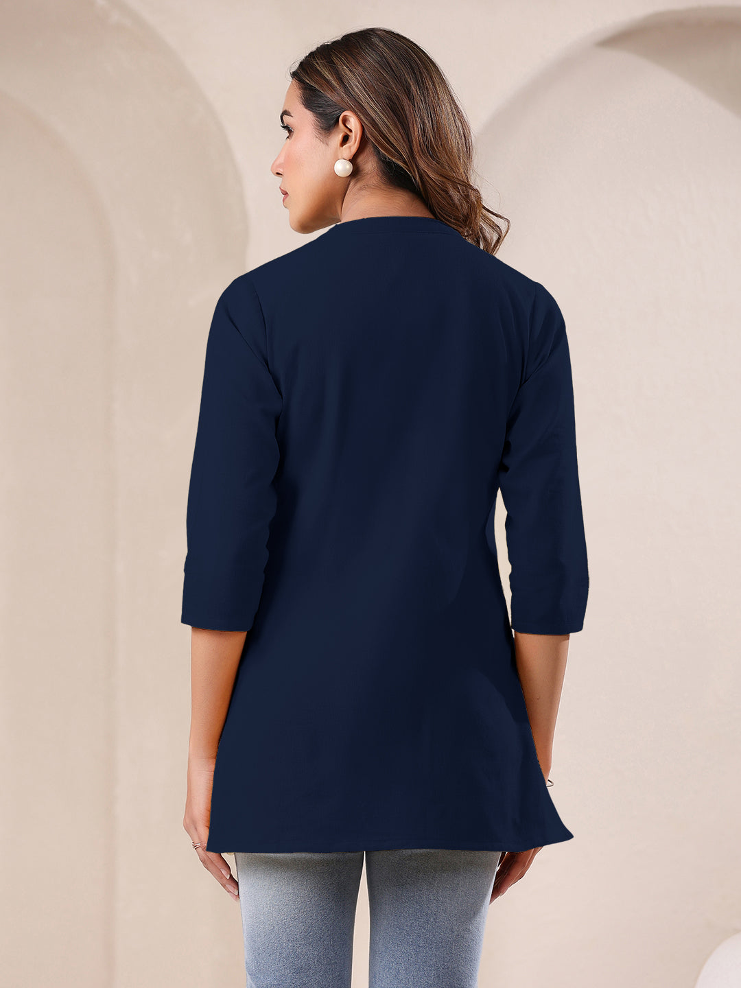 Janasya Dark Cotton Solid A-Line Top | Swadesiicart