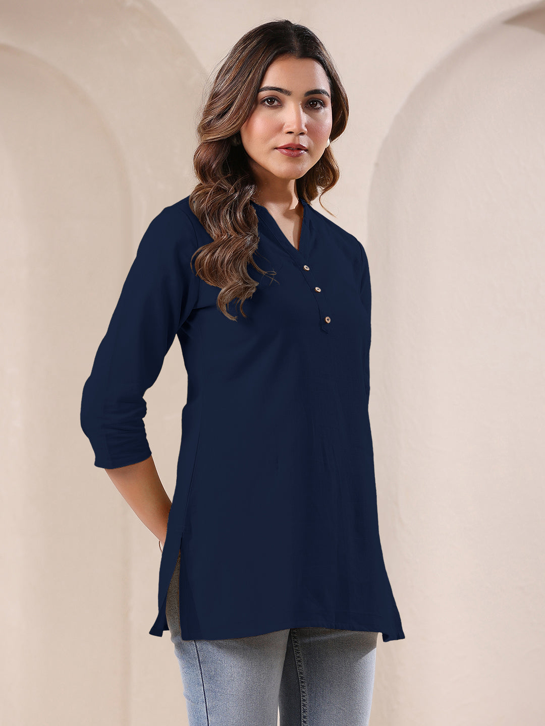 Janasya Dark Cotton Solid A-Line Top | Swadesiicart
