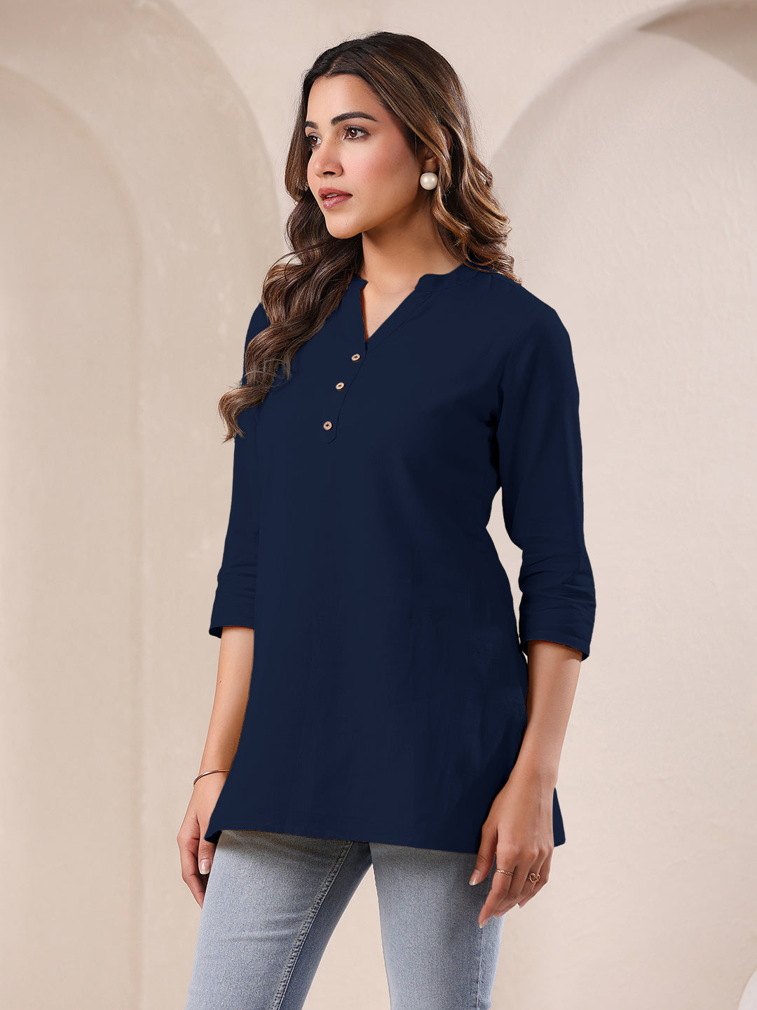 Janasya Dark Cotton Solid A-Line Top | Swadesiicart