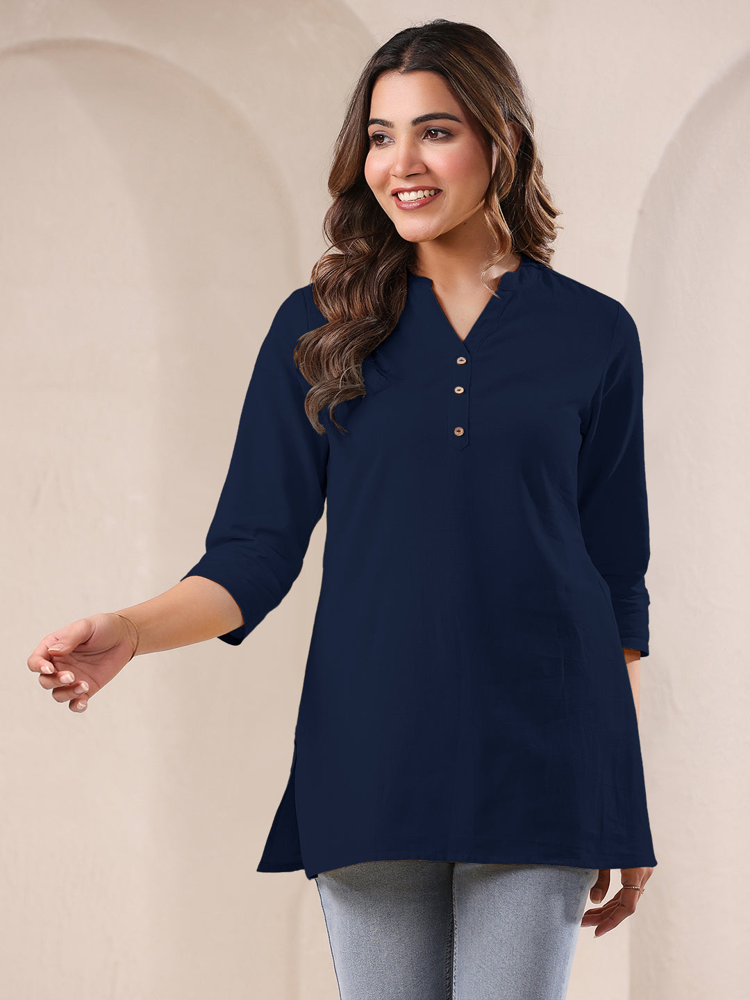Janasya Dark Cotton Solid A-Line Top | Swadesiicart