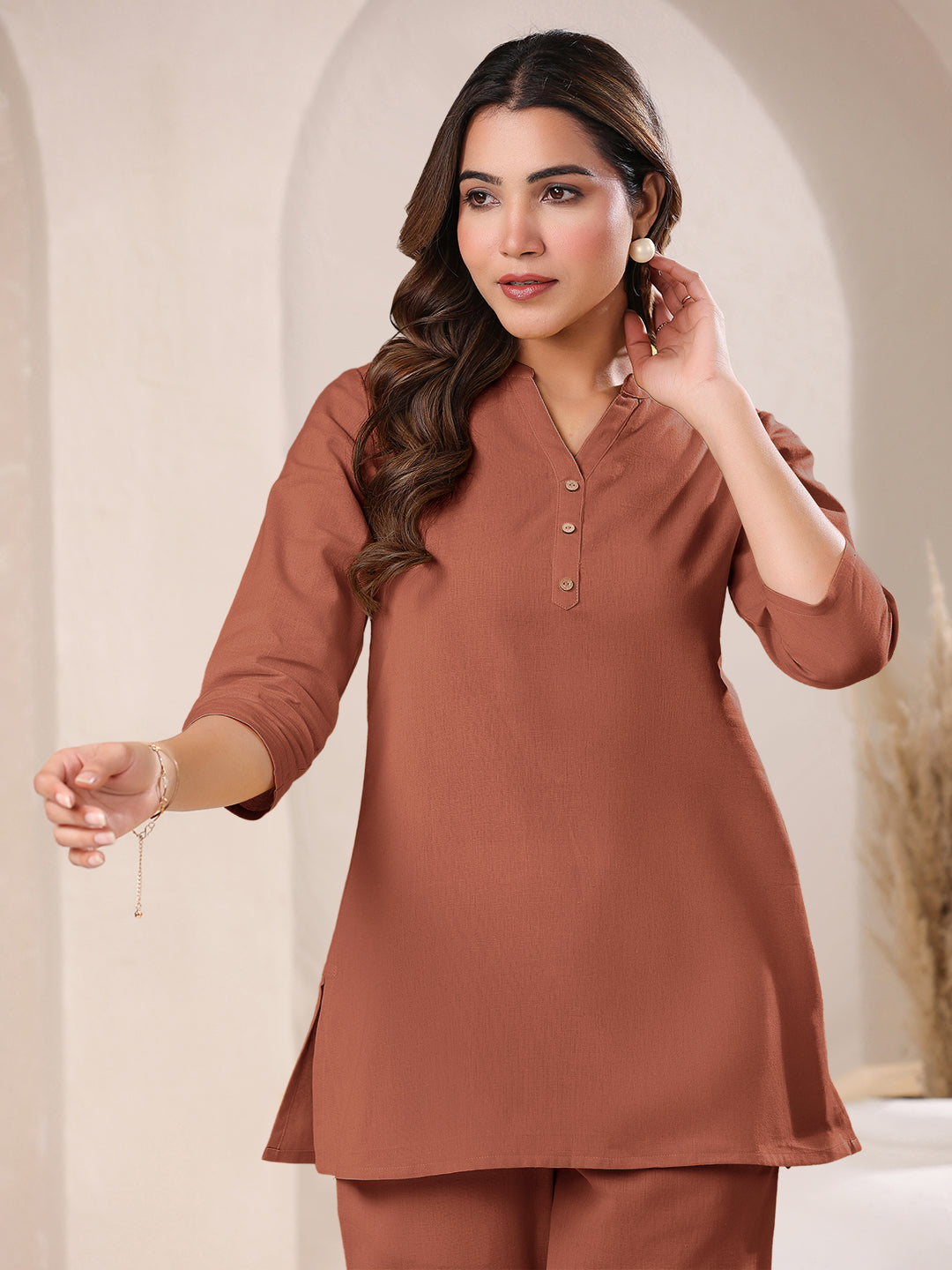 Janasya Dark Cotton Solid A-Line Top | Swadesiicart