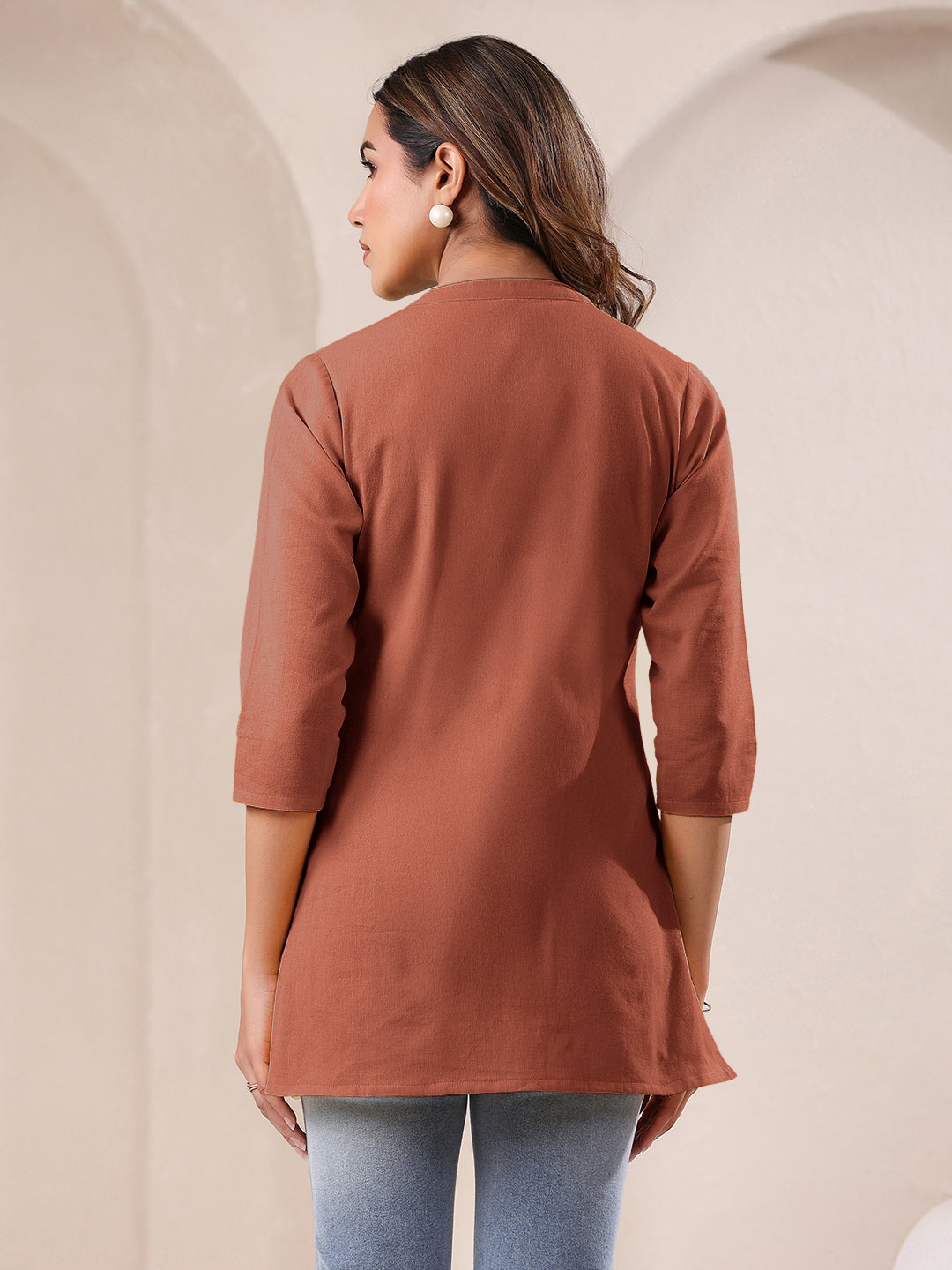 Janasya Dark Cotton Solid A-Line Top | Swadesiicart
