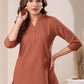 Janasya Dark Cotton Solid A-Line Top | Swadesiicart