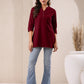 Janasya Dark Cotton Solid Straight TOP | Swadesiicart