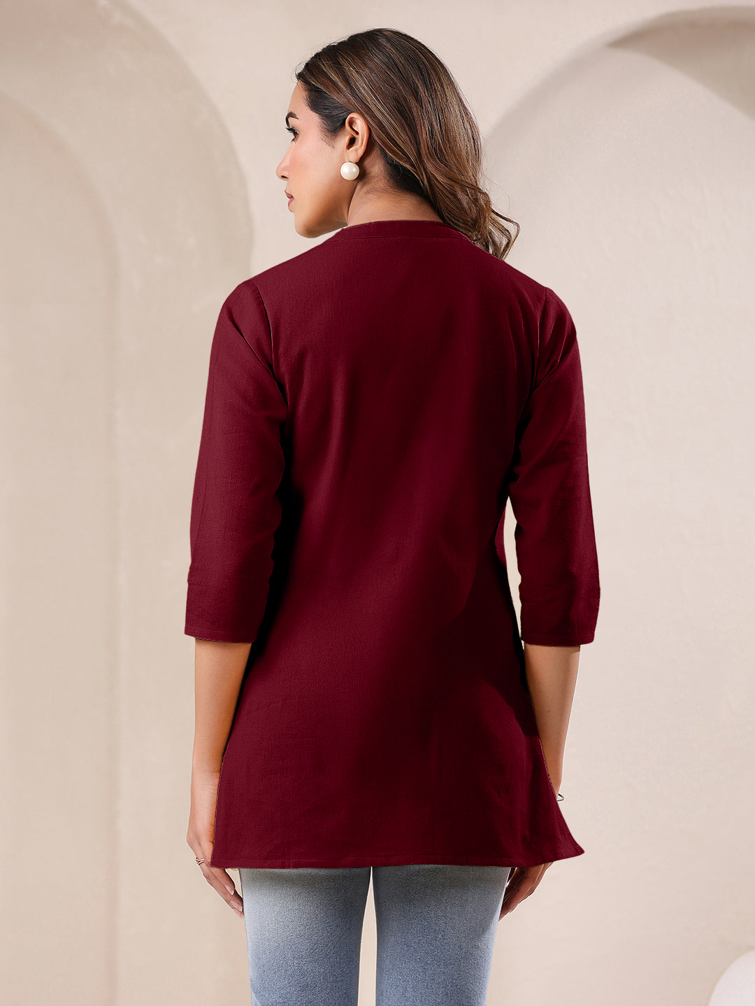 Janasya Dark Cotton Solid Straight TOP | Swadesiicart