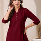 Janasya Dark Cotton Solid Straight TOP | Swadesiicart