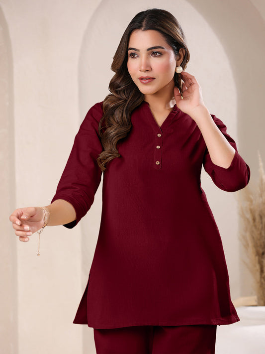 Janasya Dark Cotton Solid Straight TOP | Swadesiicart