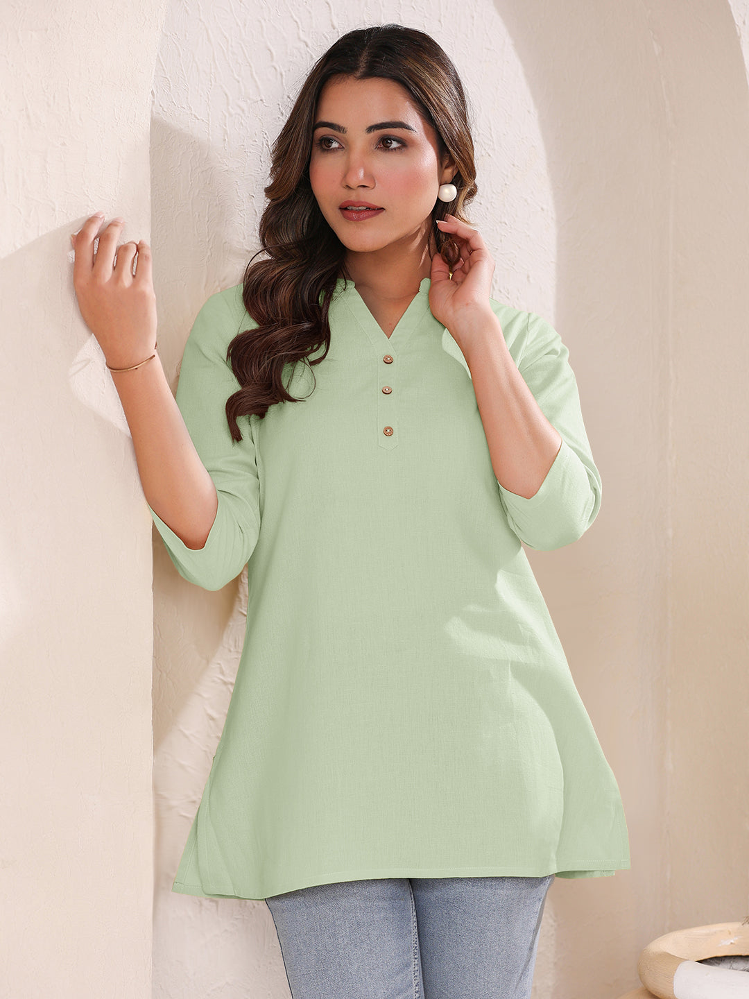 Janasya Light Cotton Solid Straight Top | Swadesiicart