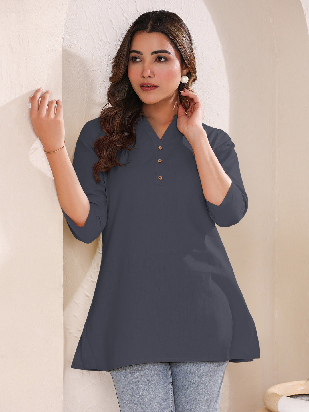 Janasya Light Cotton Solid A-Line Top | Swadesiicart