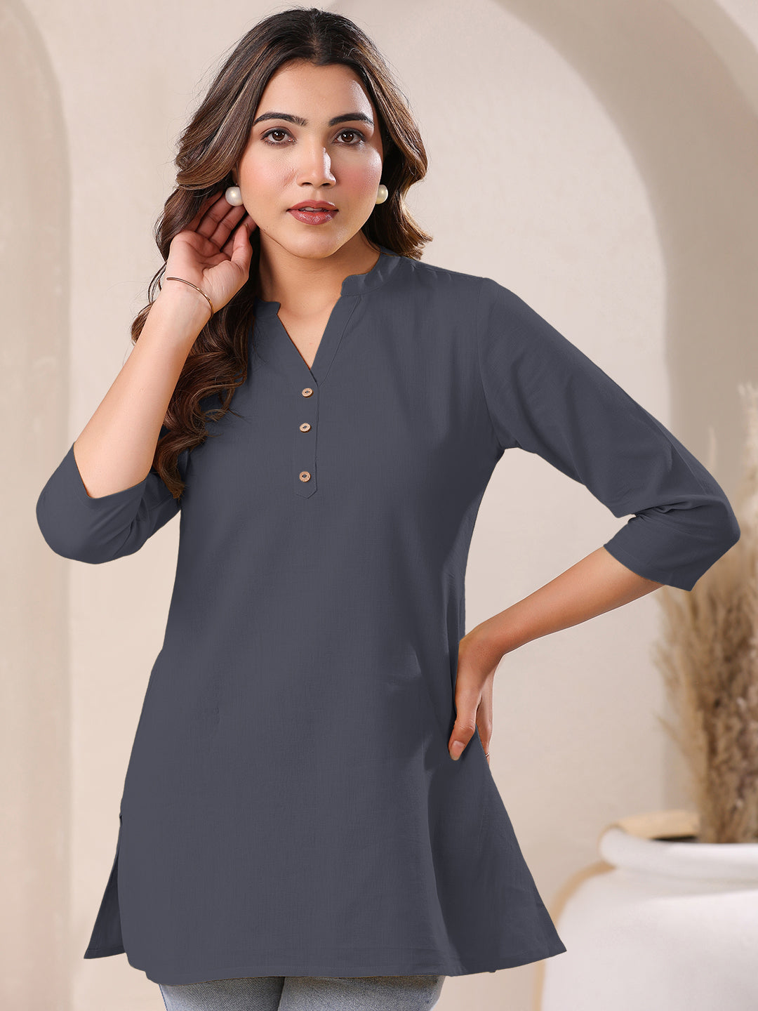 Janasya Light Cotton Solid A-Line Top | Swadesiicart
