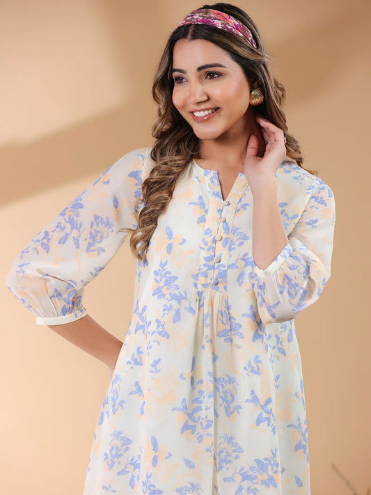 Janasya Light Georgette Floral A-Line Tunic | Swadesiicart
