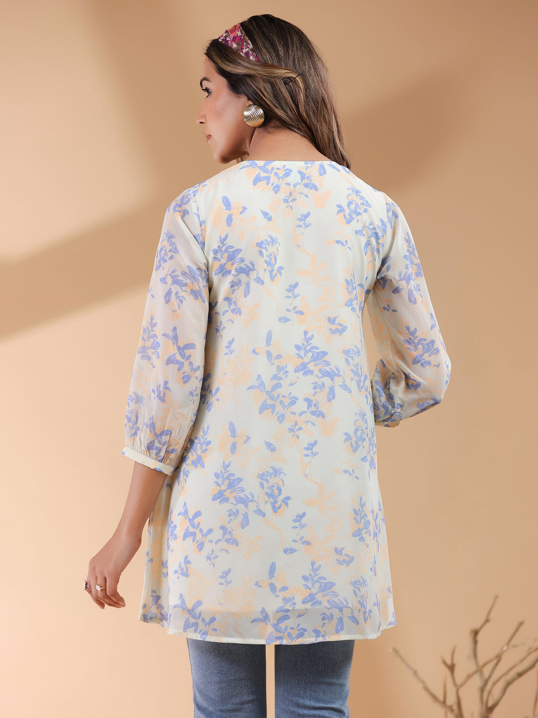 Janasya Light Georgette Floral A-Line Tunic | Swadesiicart