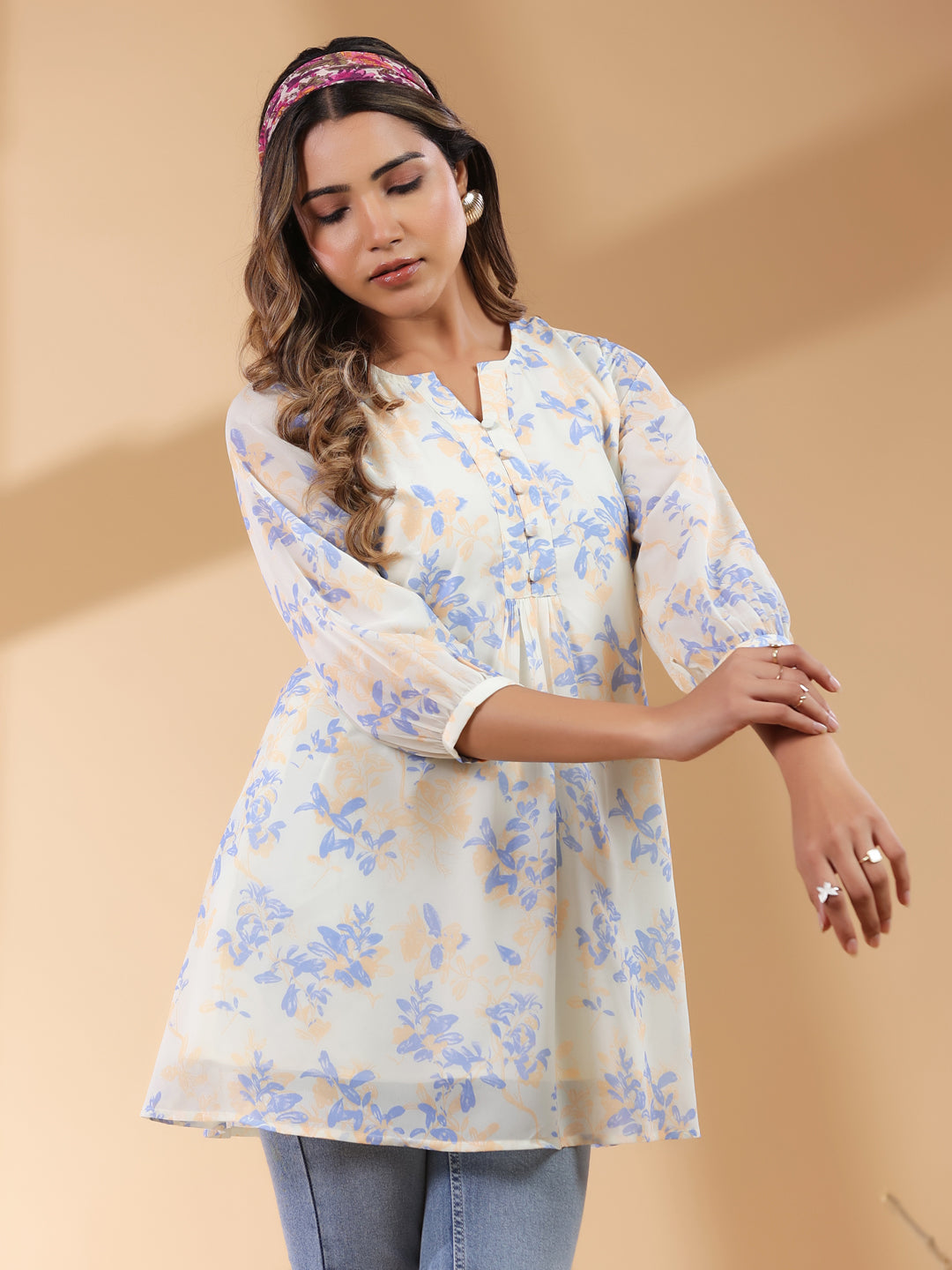 Janasya Light Georgette Floral A-Line Tunic | Swadesiicart